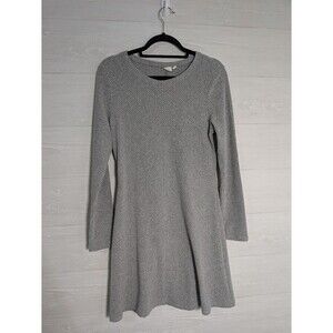 GAP Gray Ribbed Chevron Knit Mini Sweater Dress Medium M Long Sleeve Fit & Flare